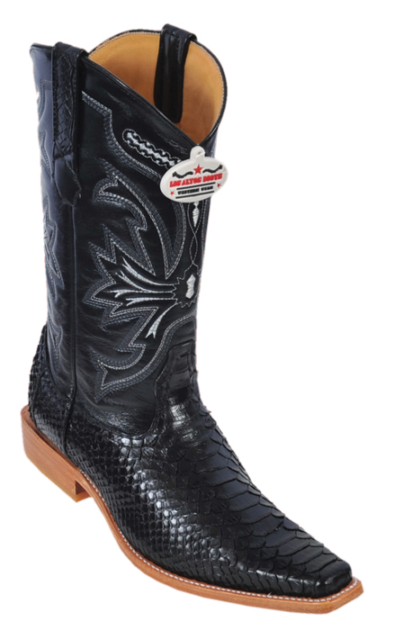 Los Altos Black Genuine All-Over Python Square Toe Cowboy Boots 715705 - Click Image to Close